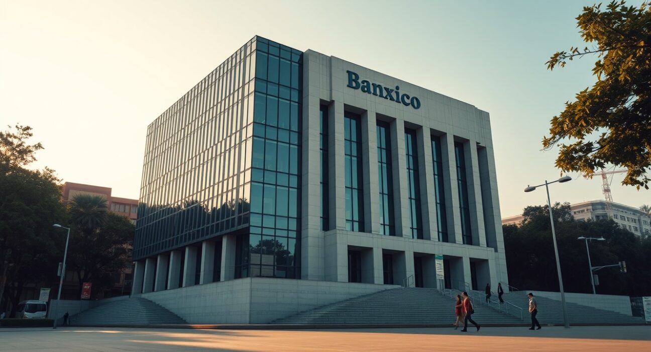 Bank of Mexico headquarters representing monetary policy decisions and potential rate cuts in 2025