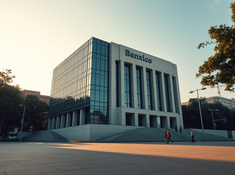 Bank of Mexico headquarters representing monetary policy decisions and potential rate cuts in 2025