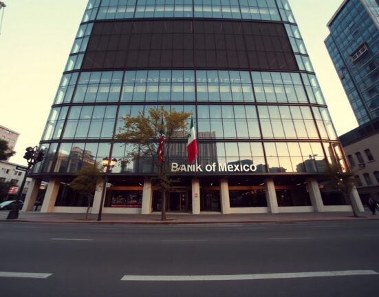 Bank of Mexico headquarters building in Mexico City on a clear afternoon.