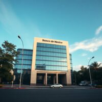 Banco de M&eacute;xico headquarters building in Mexico City under clear sky