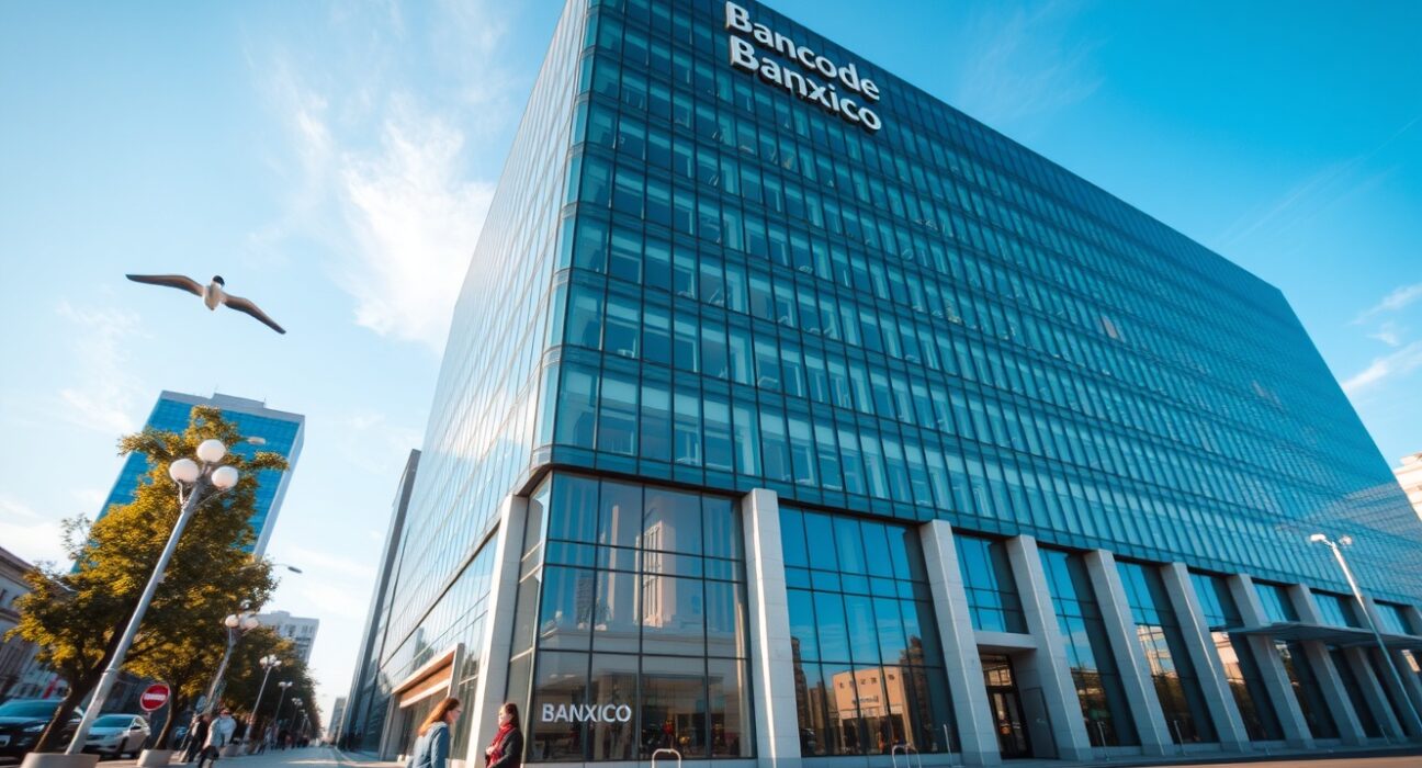 Banxico headquarters building in Mexico City on a sunny day