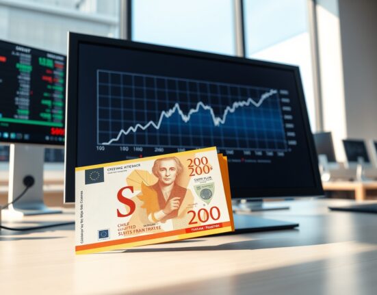 Swiss franc banknotes and financial chart illustrating Barclays forecast for CHF strength.