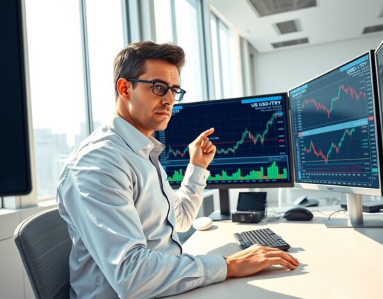 Financial analyst reviewing USD/TRY exchange rate data and Barclays inflation forecast for Turkey's economy