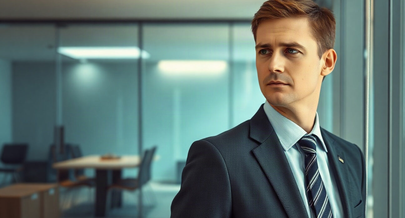 Barret Zoph, AI executive, in a modern office setting, looking contemplative
