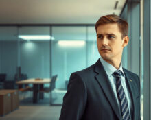 Barret Zoph, AI executive, in a modern office setting, looking contemplative