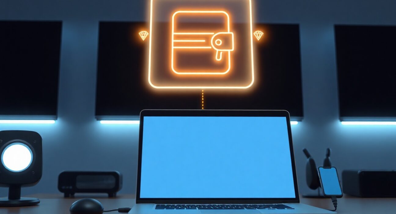 AI chat interface connected to a blockchain wallet on a modern laptop