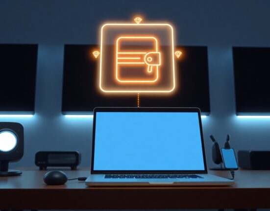 AI chat interface connected to a blockchain wallet on a modern laptop