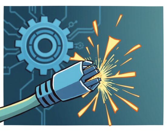 Cartoon depiction of a digital network experiencing a Base network outage due to a critical sequencer configuration error, highlighting disruption.