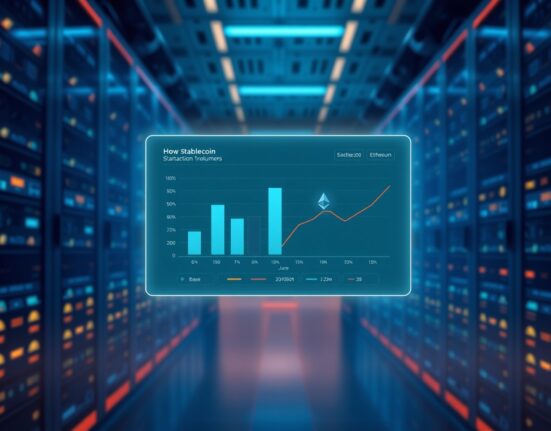 Digital dashboard comparing Base and Ethereum stablecoin transaction volumes in June