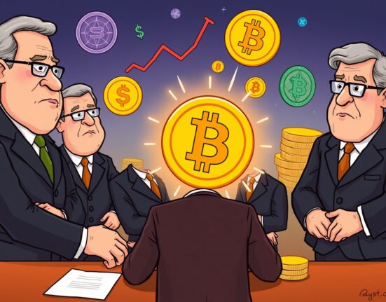 Bankers carefully reviewing documents and digital asset charts, symbolizing the Basel Committee's crucial review of crypto regulations for banks.