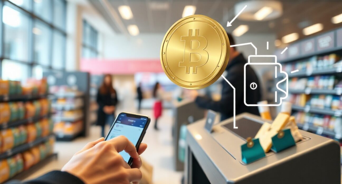 Customer scanning QR code for USDC payment at a South Korean merchant using a smartphone