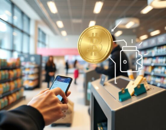 Customer scanning QR code for USDC payment at a South Korean merchant using a smartphone