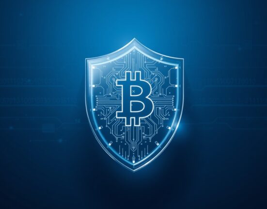 Beam cryptocurrency privacy technology represented as a digital shield with blockchain circuitry