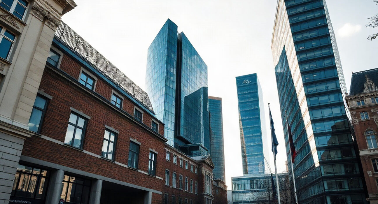European Parliament building in Brussels, symbolizing Belgium's economic data release.