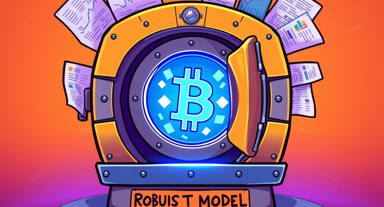 Illustration of Benchmark's robust buy rating on Strategy protecting a vault of Bitcoin.