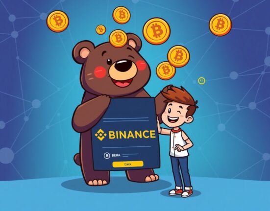 Cartoon showing easy Berachain staking on Binance, symbolizing enhanced user convenience and global liquidity for BERA holders.