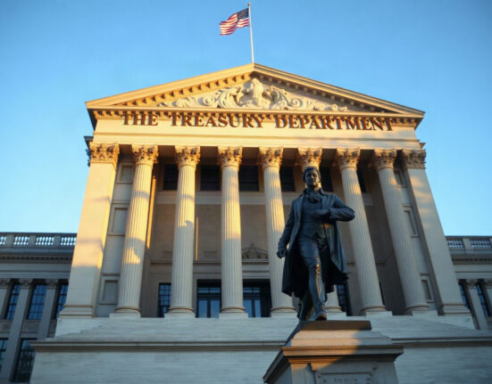 U.S. Treasury building in Washington, D.C., where Secretary Bessent will outline new economic measures against Iran.