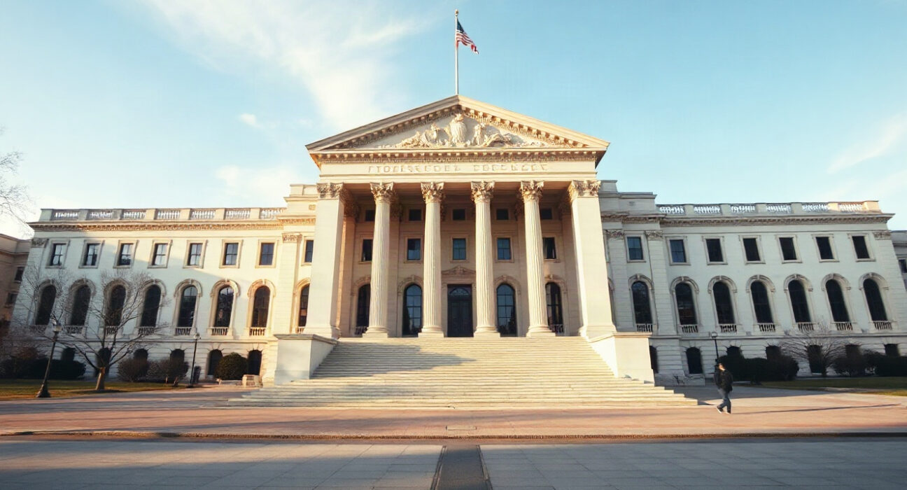 US Treasury Building in Washington, D.C., symbolizing economic policy and sanctions.
