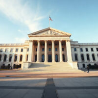 US Treasury Building in Washington, D.C., symbolizing economic policy and sanctions.