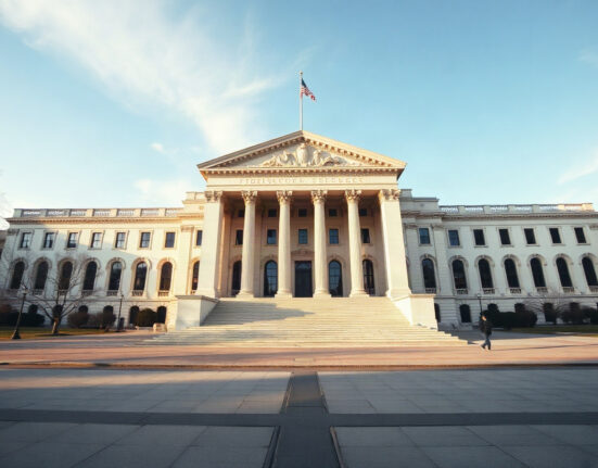 US Treasury Building in Washington, D.C., symbolizing economic policy and sanctions.