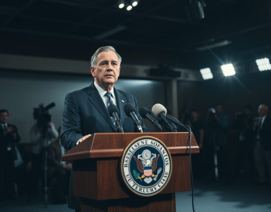 US Treasury Secretary Scott Bessent speaking at a press conference about Japan's economy and currency markets.