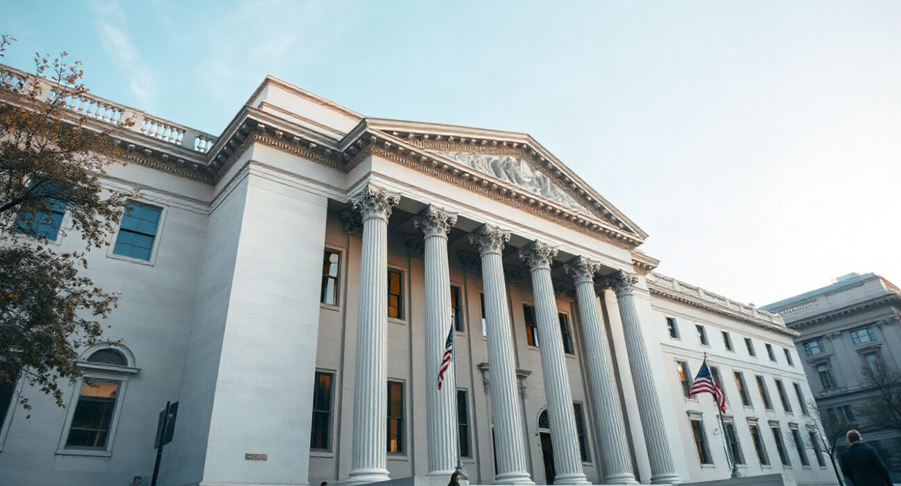 U.S. Treasury Building in Washington, D.C., on a sunny day