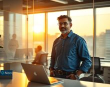 Bhavin Turakhia in a Bengaluru office discussing Neo's AI platform development