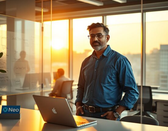 Bhavin Turakhia in a Bengaluru office discussing Neo's AI platform development