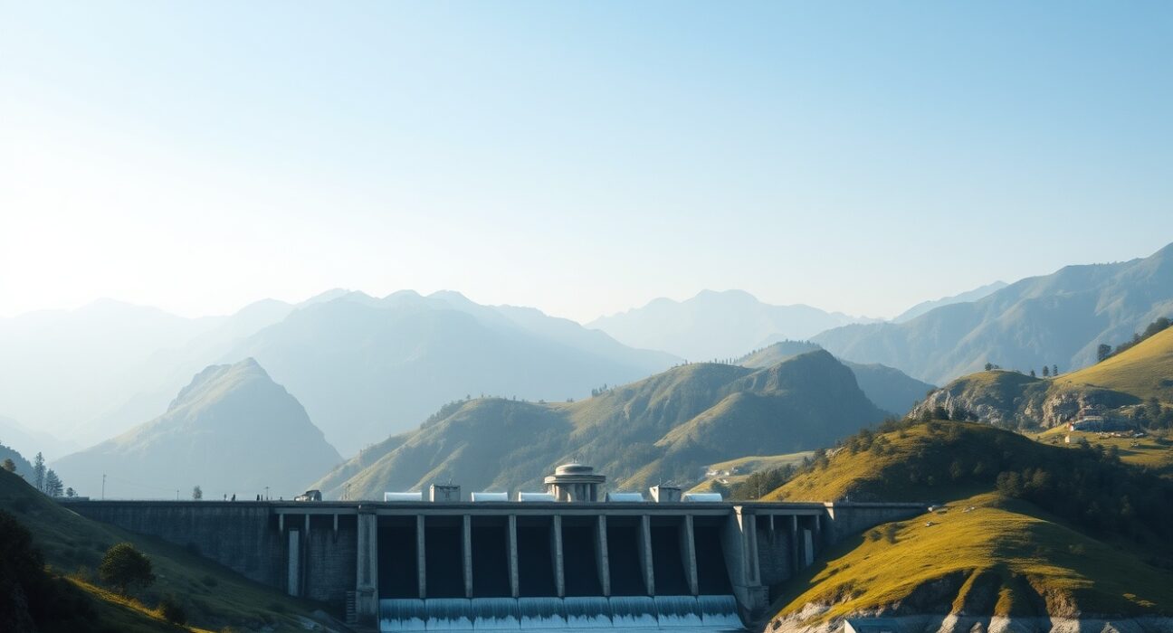 Bhutan's hydroelectric dam landscape representing the shift from Bitcoin mining to energy exports.