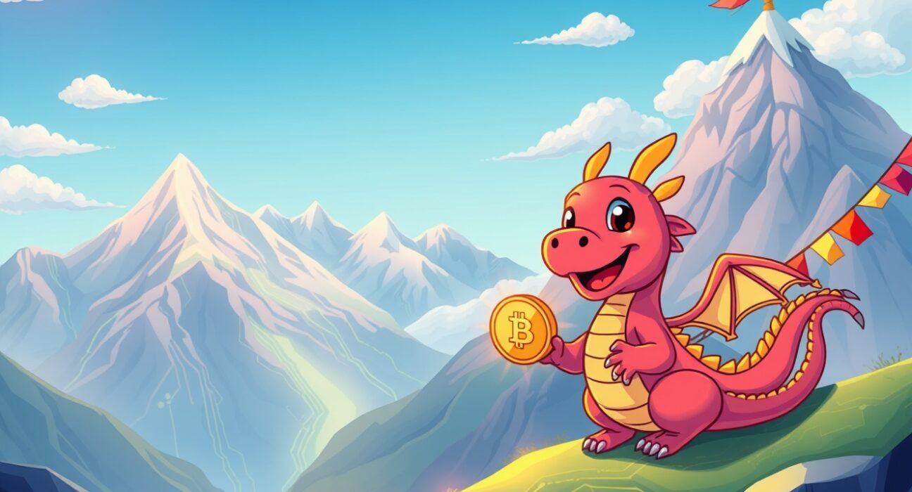 Bhutan's crypto ecosystem visualized as a vibrant digital landscape merging Himalayan scenery with blockchain technology.