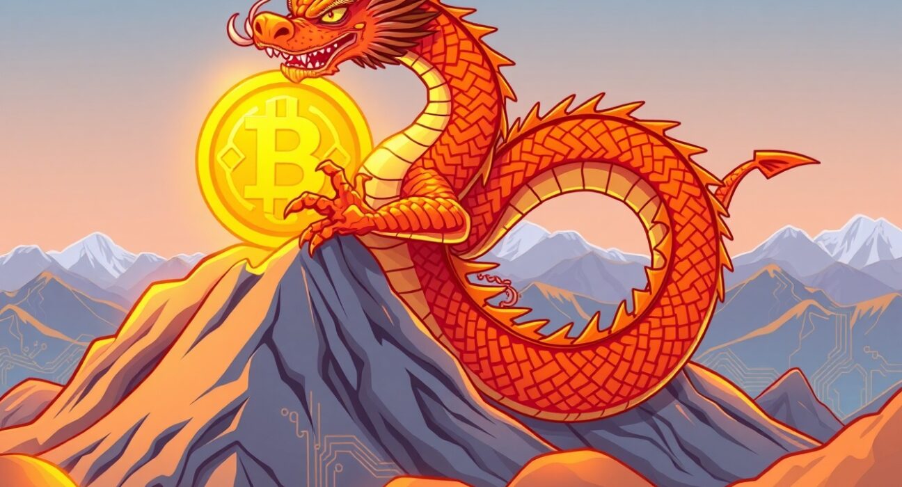 A vibrant cartoon illustration symbolizing Bhutan's revolutionary gold-backed token merging tradition with blockchain technology.