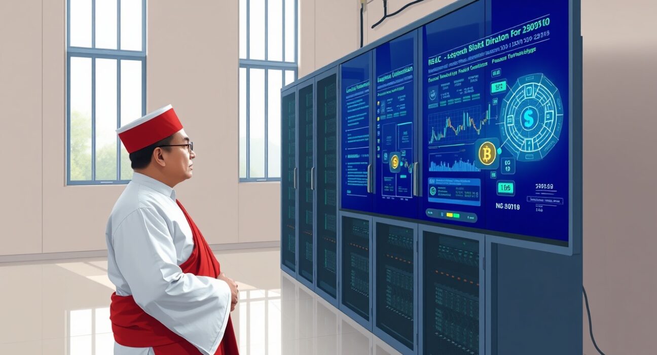 Bhutan government official monitoring Bitcoin transaction data in secure facility representing sovereign cryptocurrency management.