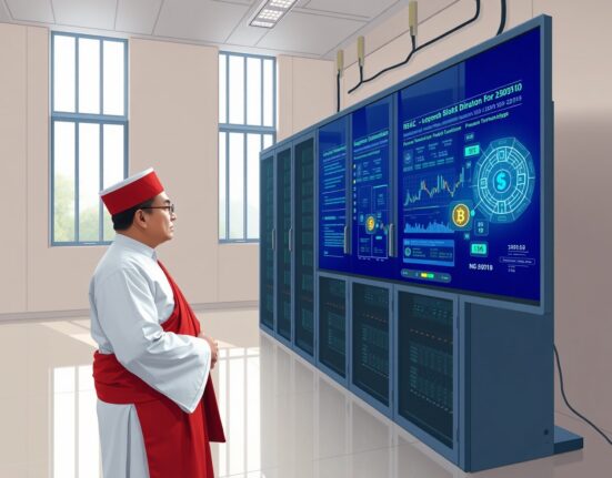 Bhutan government official monitoring Bitcoin transaction data in secure facility representing sovereign cryptocurrency management.