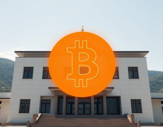 Bhutan government building with Bitcoin symbol representing the $11.8M BTC transfer.