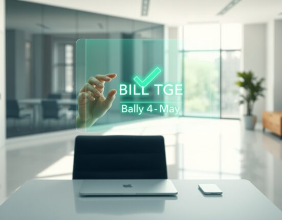 BILL token TGE announcement: Digital identity verification interface with glowing checkmark and May 4 date