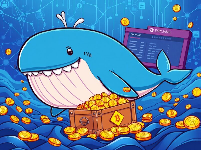 A cartoon whale symbolizing a massive USDT whale transfer between DeFi and exchange platforms.