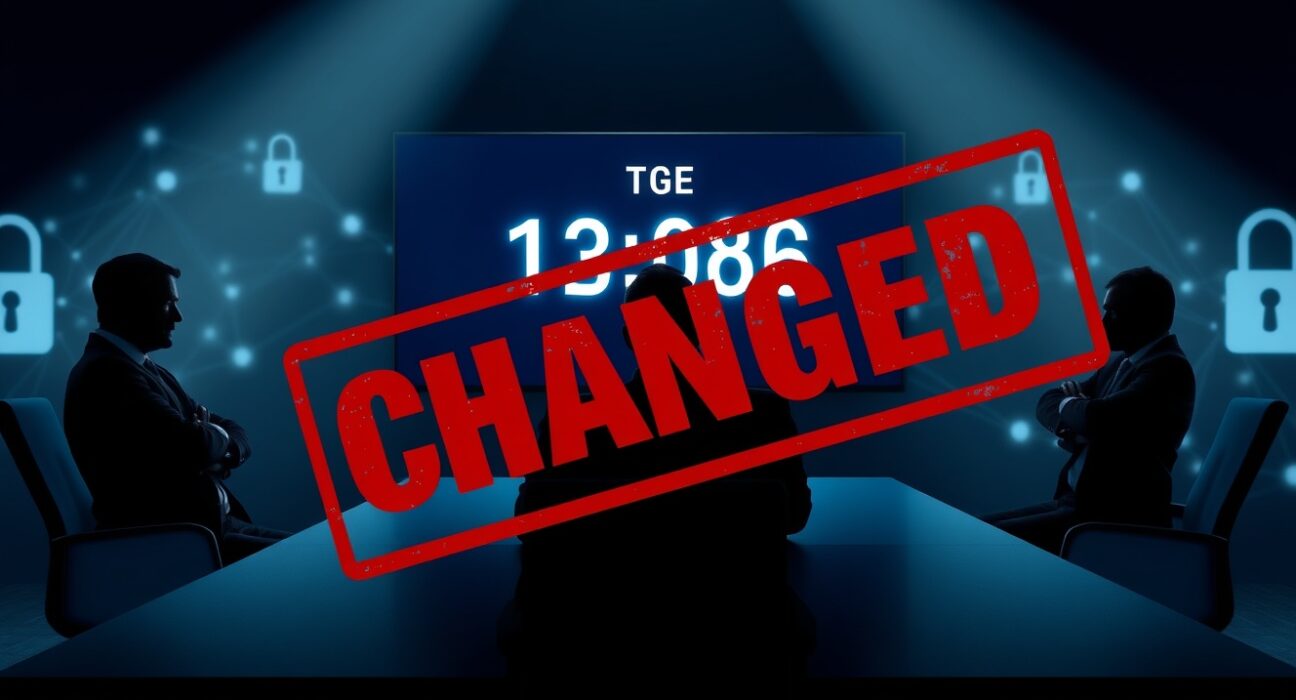 Billions token unlock backlash scene with community members and project leaders in a tense meeting