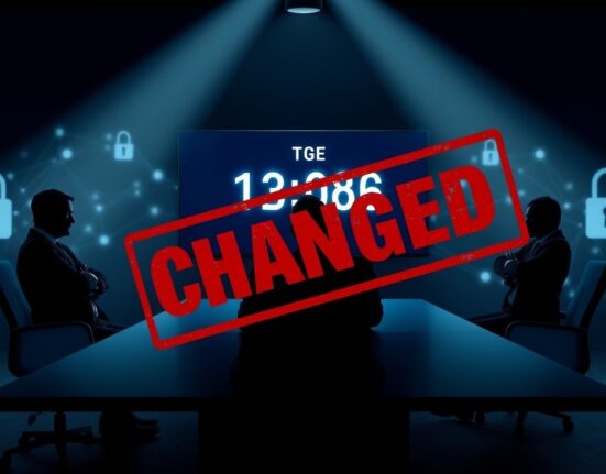 Billions token unlock backlash scene with community members and project leaders in a tense meeting