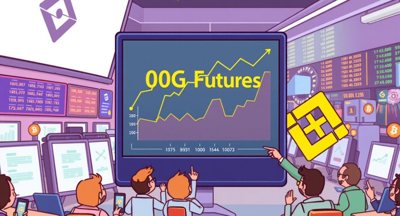 A cartoon illustration showing excited traders anticipating the launch of Binance 0G pre-market futures, highlighting new trading opportunities.