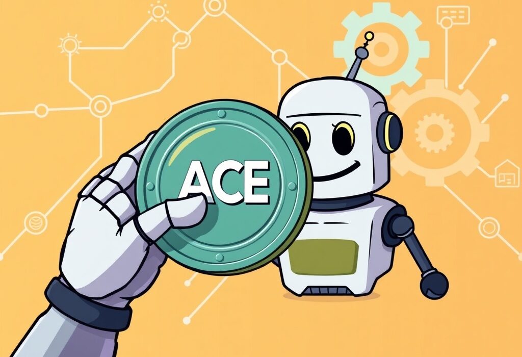 A cartoon illustration of a robot hand pausing a digital coin, representing the Binance ACE suspension for a network upgrade.