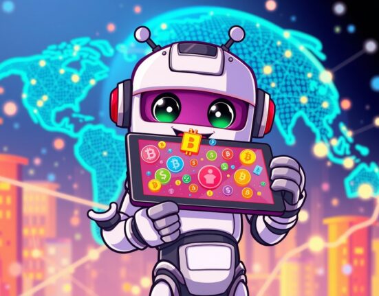 A vibrant cartoon illustration showing new Binance spot trading pairs opening market opportunities.