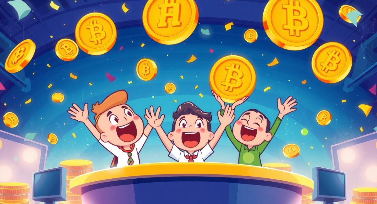 Exciting ALLO listing celebration at Binance cryptocurrency exchange with digital coins