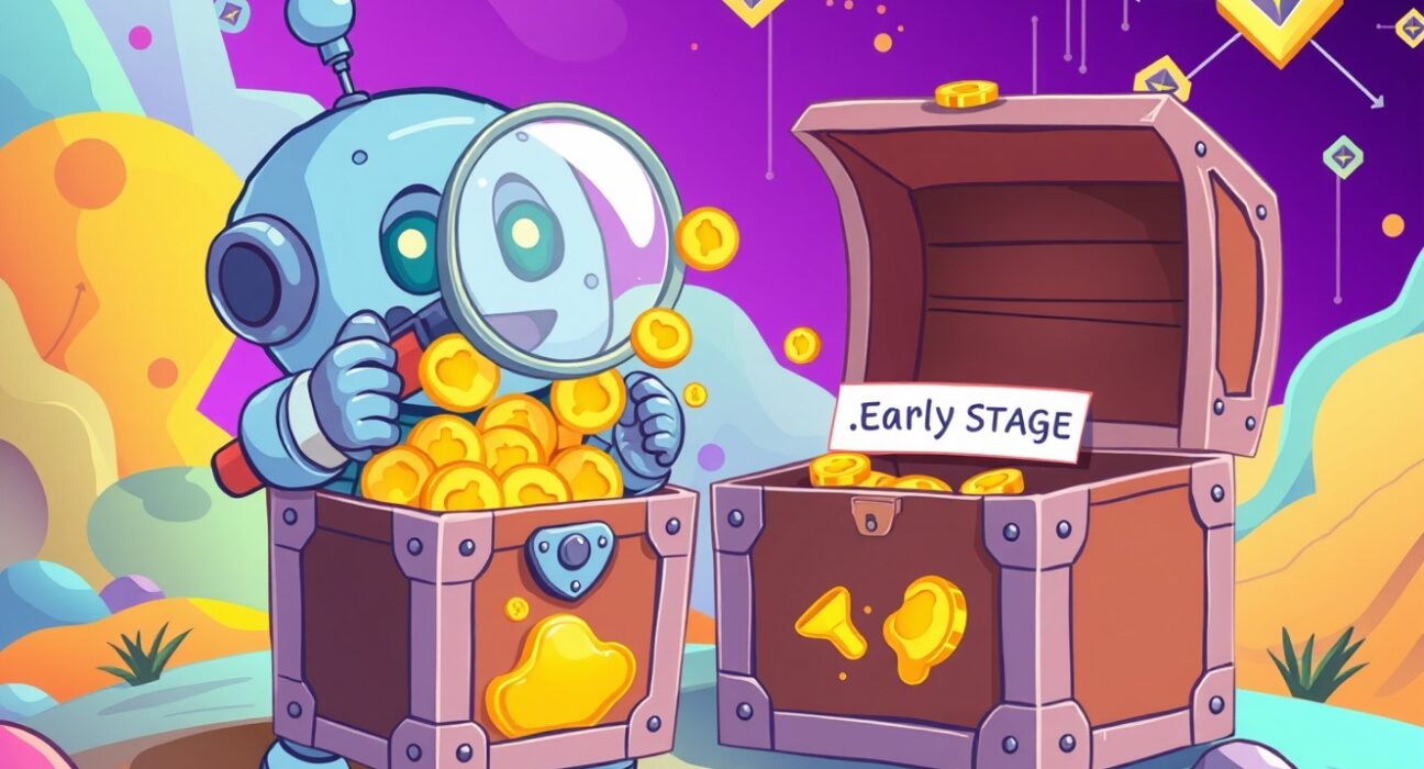 A cartoon explorer discovering the LAVA coin on the Binance Alpha early-stage trading platform.