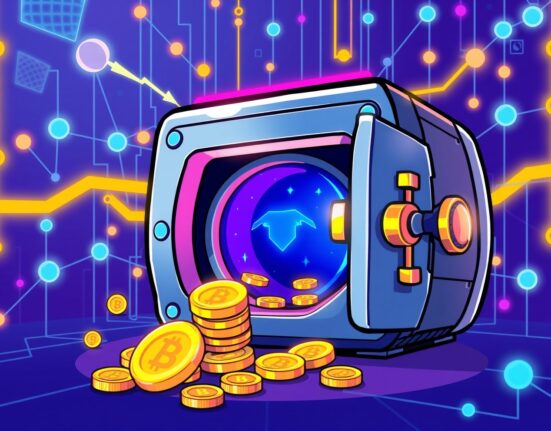 Binance Alpha adds STABLE tokens to a vibrant digital trading vault illustration