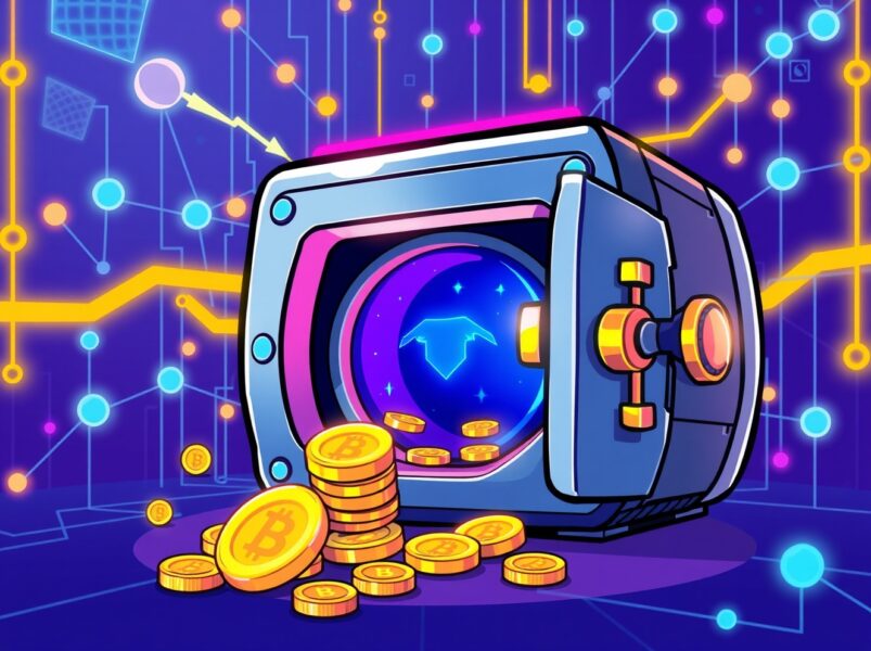 Binance Alpha adds STABLE tokens to a vibrant digital trading vault illustration