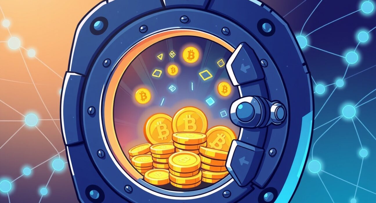 Binance Alpha ZKP integration visualized as a secure vault protecting digital assets with cryptographic privacy technology.