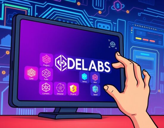 A vibrant illustration of the Binance Alpha platform highlighting the exciting DELABS listing and the innovative nature of early-stage crypto projects.