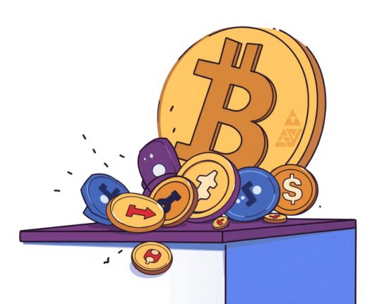 Cartoon illustration of digital tokens being removed from a platform, symbolizing the Binance Alpha delisting decision.