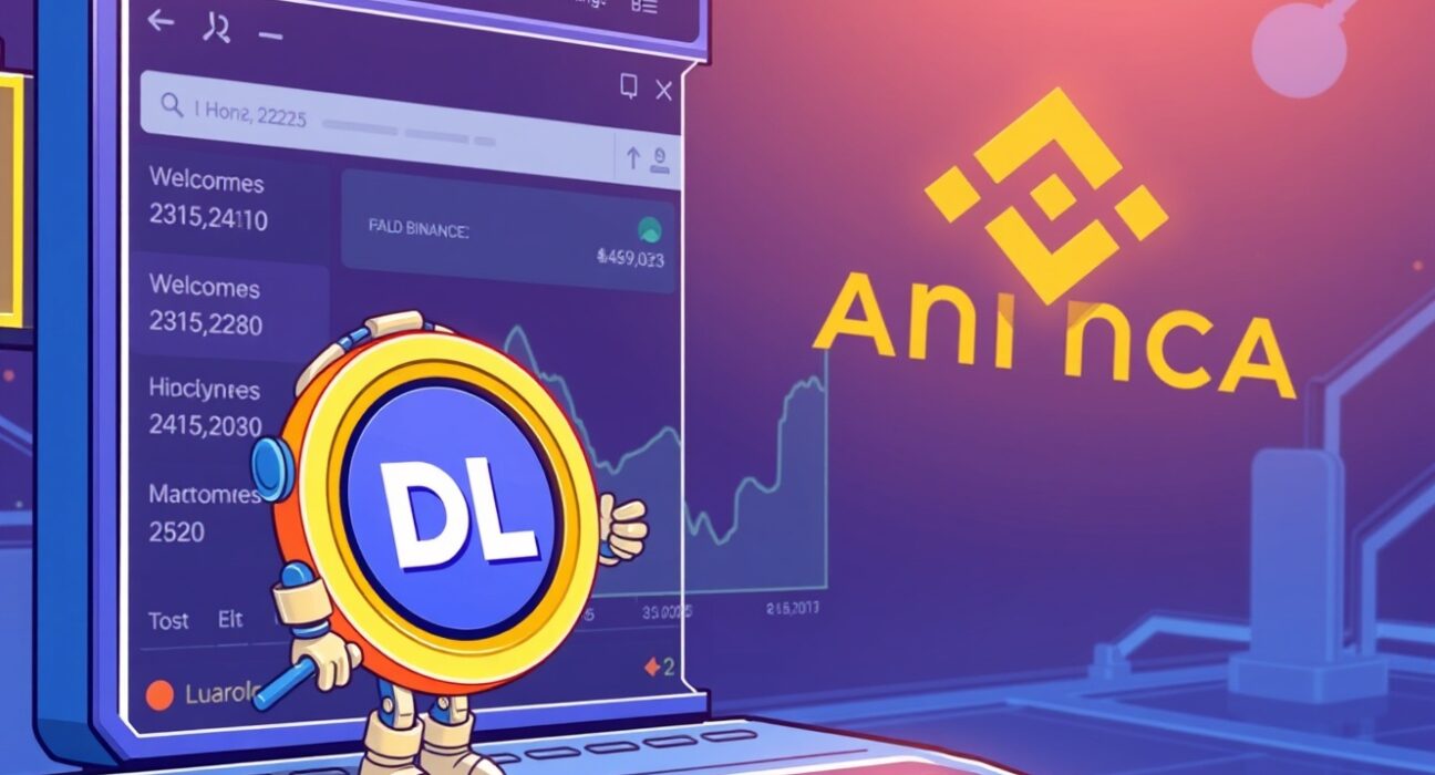 A vibrant cartoon depicting the significant Binance Alpha DL listing, symbolizing new opportunities in early-stage crypto trading.