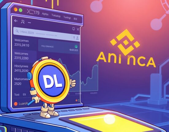 A vibrant cartoon depicting the significant Binance Alpha DL listing, symbolizing new opportunities in early-stage crypto trading.